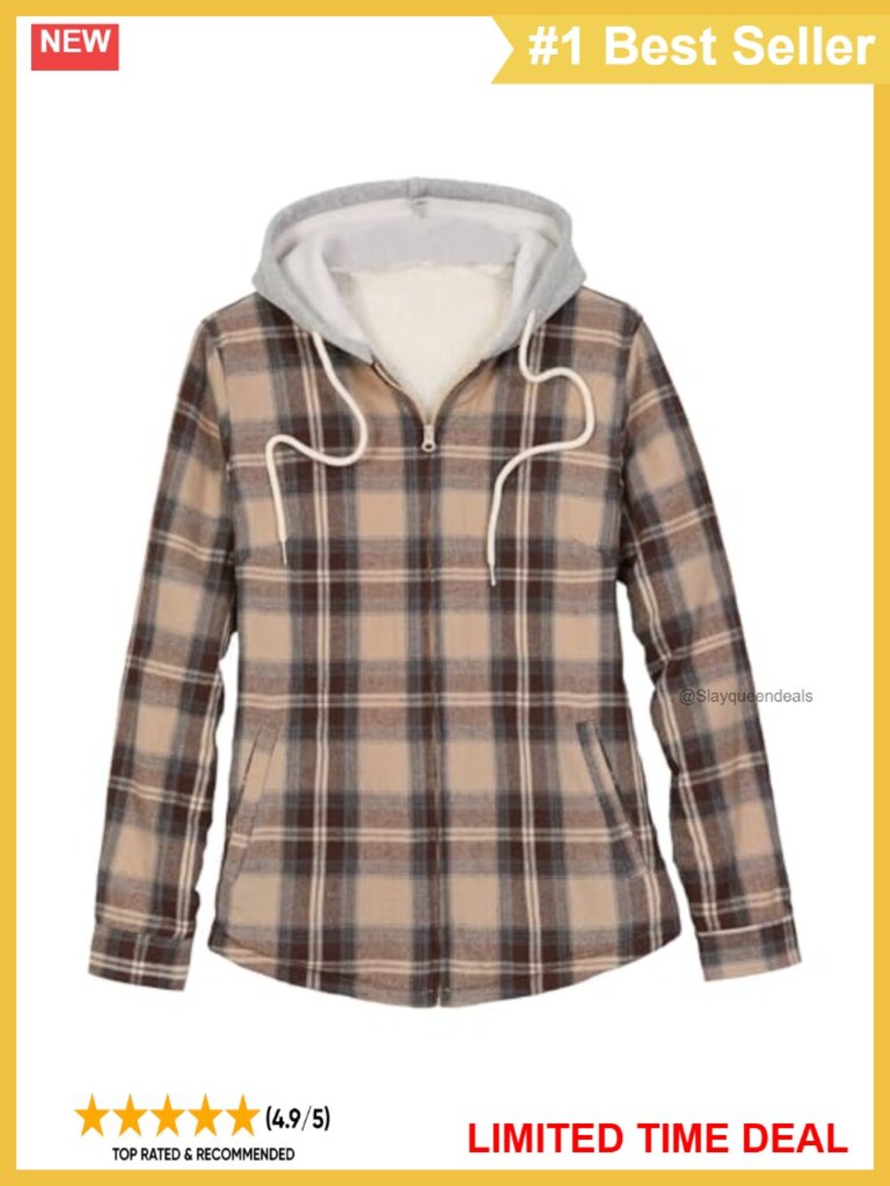 Sherpa Lined Hooded Flannel Shacket Plaid Zip Up